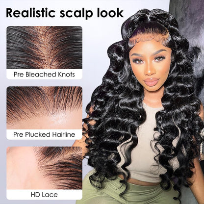 Pizazz 13x4 HD Transparent Lace Front Wigs Human Hair Pre Plucked with Baby Hair 180 Density brazilian Body Wave Human Hair Wigs for Black Women 9A Glueless Lace Frontal Wigs Natural Color(24 Inch)