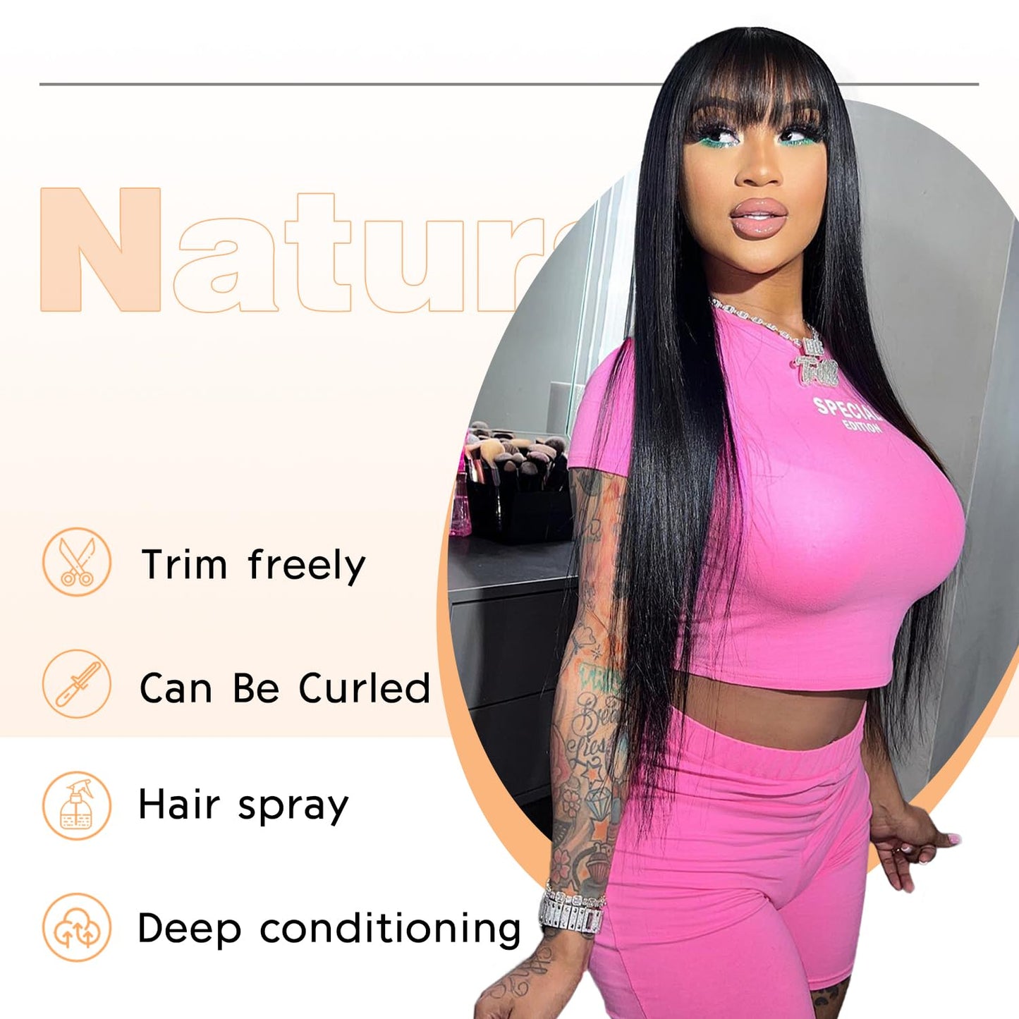 WIGER Long Black Wigs with Bangs Straight Black Hair Dye Wig for Women Long Bangs wig Full Black Cosplay Wig for Girls Synthetic Heat Resistant Natural Hair for Daily or Costumes (1B with Bangs)