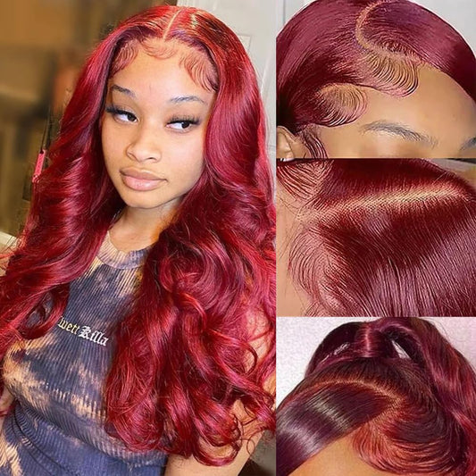 Avolo 99J Burgundy Lace Front Wigs Human Hair Pre Plucked Red Colored Human Hair Lace Front Wigs Body Wave 180% Density 13X4 HD Lace Frontal Wigs Human Hair Red Wig Human Hair 24 Inch