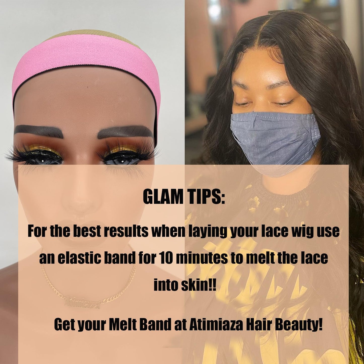 Atimiaza 3 Pcs Elastic Lace Melting Bands for Wigs, Lace Front Edge Wrap to Lay Edges (Pink+Bow Tie+Black (Pack of 3))