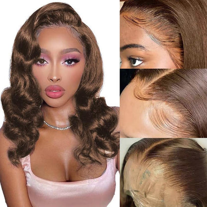Brown Bob Wig Human Hair 13x4 Frontal Lace Wig 16 Inch Body Wave HD Lace Front Wigs Human Hair Pre Plucked Glueless Bob Wigs for Women (#4 Brown, 16 Inch)