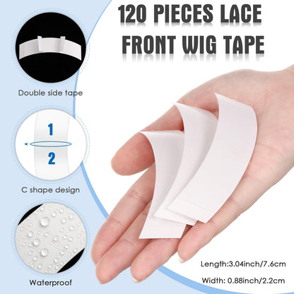 Maitys 120 Pieces Lace Front Wig Tape Double Sided Adhesive Waterproof C-shaped for Long Short No Hair Wigs Toupees Pieces and Extension(White)