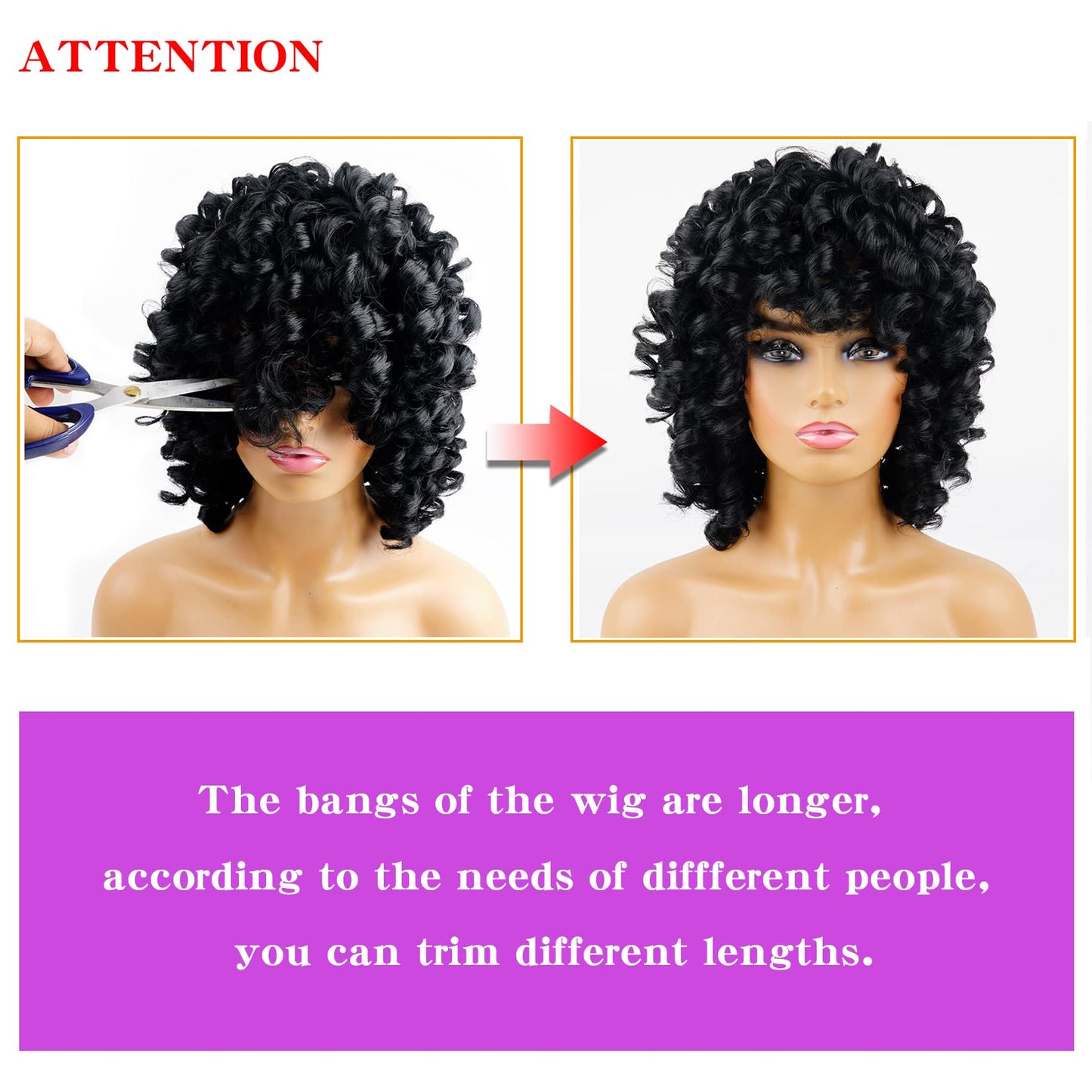andromeda Hot Pink Wigs for Black Women Soft Short Curly Wig with Bangs Heat Resistant Synthetic Fiber Hair Wigs for African American Black Women（Hot Pink）