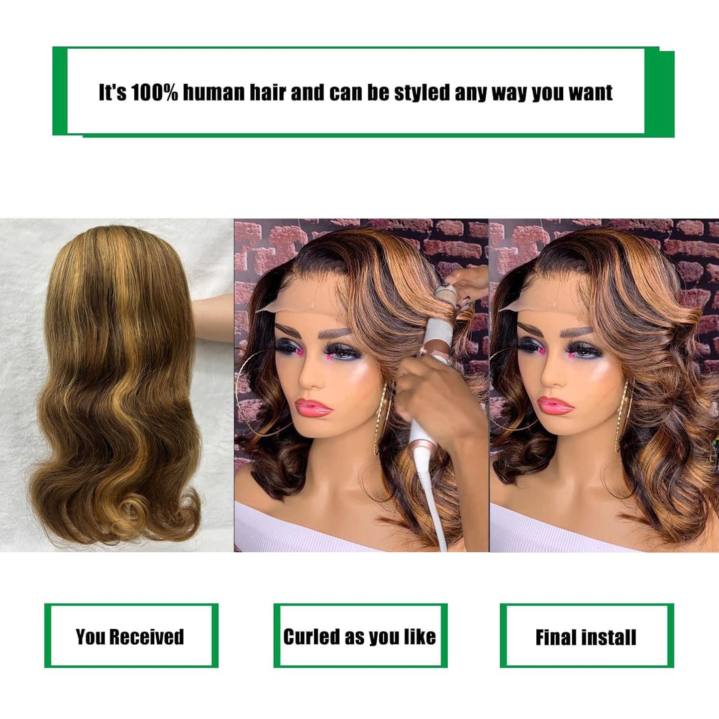 Honey Blonde Bob Wig Human Hair 16 Inch 13x4 Body Wave 4/27 Highlight Ombre HD Lace Front Wigs Human Hair Pre Plucked Glueless Lace Frontal Bob Wigs for Women