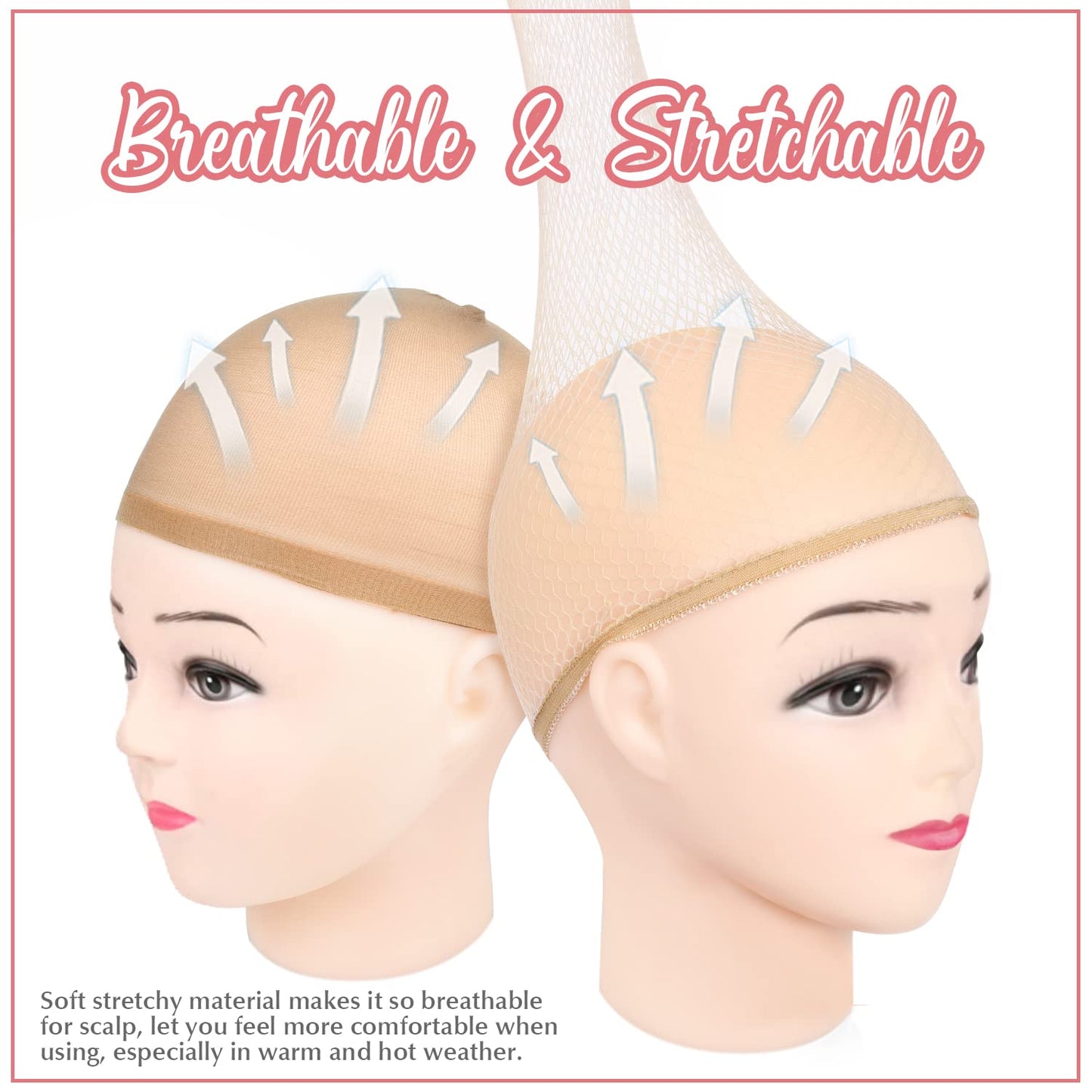 MORGLES 4Pcs Nylon Wig Caps with 2Pcs Mesh Net Wig Cap for Women Non Slip Lace Front Nude