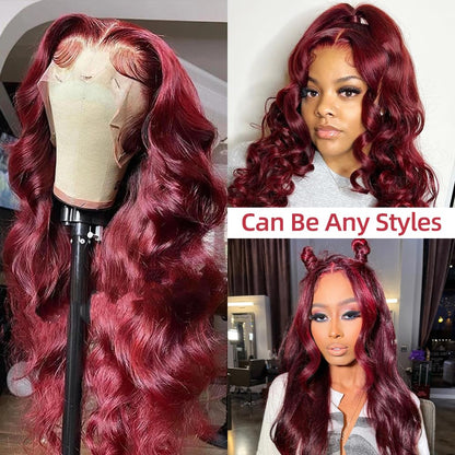 99J Burgundy Lace Front Wigs Human Hair Pre Plucked 13x4 Red Colored Human Hair Lace Front Wigs Body Wave 180% Density HD Lace Front Wigs Human Hair Burgundy Lace Frontal Wigs Human Hair 22 Inch