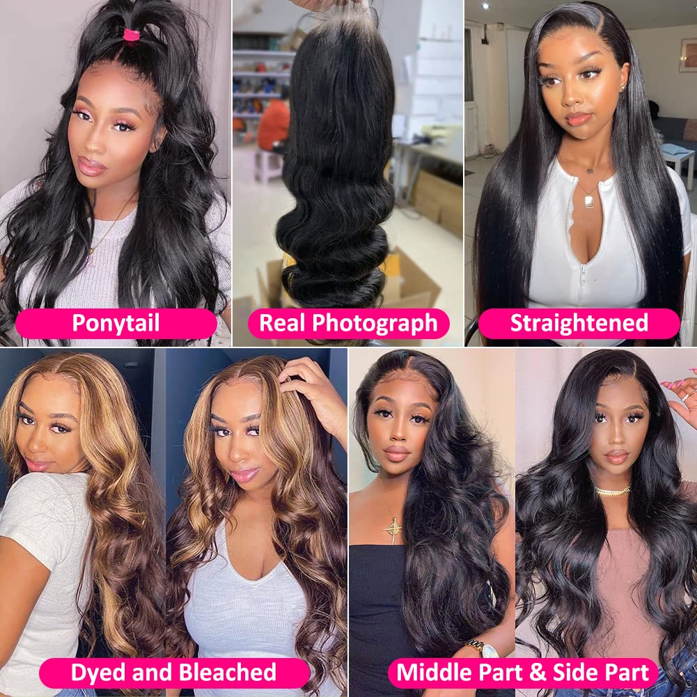 Pizazz 13x4 HD Transparent Lace Front Wigs Human Hair Pre Plucked with Baby Hair 180 Density brazilian Body Wave Human Hair Wigs for Black Women 9A Glueless Lace Frontal Wigs Natural Color(24 Inch)