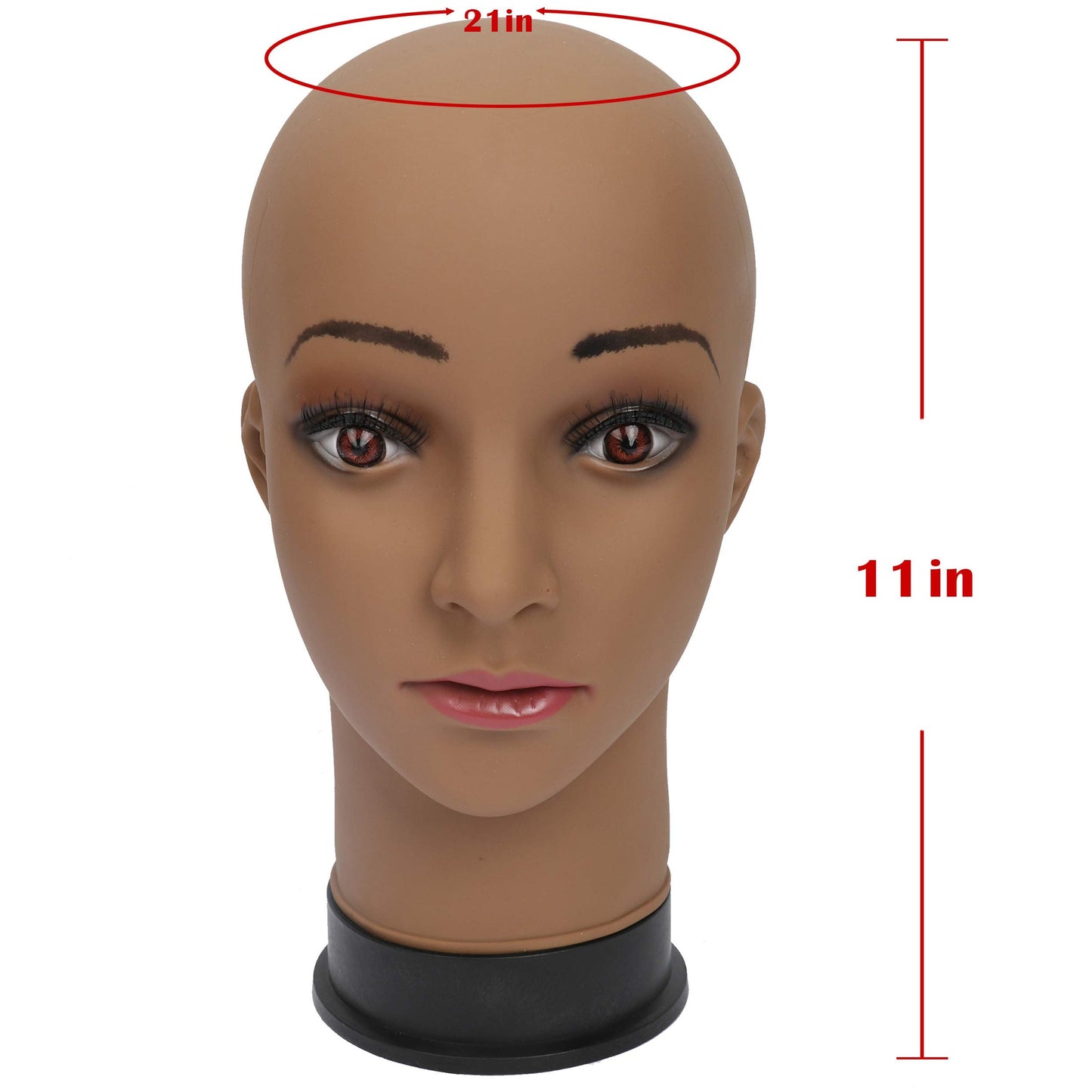BHD BEAUTY Bald Mannequin Head Brown Female Professional Cosmetology for Wig Making, Display wigs, eyeglasses, hairs with T pins 21''