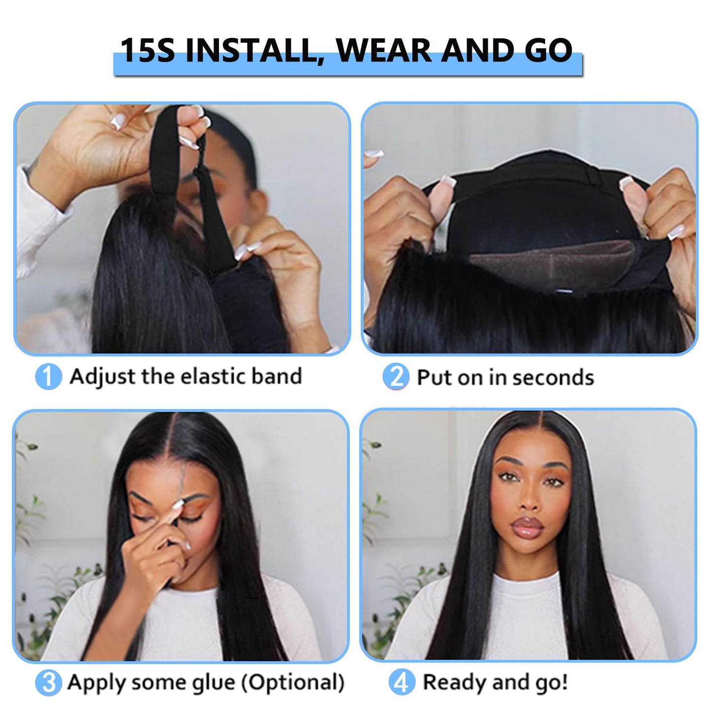 CUTE BEIN 210 Density 6X4 Glueless Wigs,100% Human Hair, [2-year life, 220g],HD Lace Closure Wigs Glueless Wear and Go Wig Pre Plucked Pre Cut,Straight Wigs for Black Women Middle Part 26 Inch