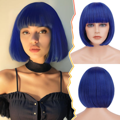 BARSDAR Blue Short Bob Wig With Bangs - Short Blue Bob Wig With Bangs for Women - 12 Inch Chin-Length Natural Looking Soft Synthetic Hair Replacement Party Halloween Sadness Costume Wigs