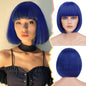 BARSDAR Blue Short Bob Wig With Bangs - Short Blue Bob Wig With Bangs for Women - 12 Inch Chin-Length Natural Looking Soft Synthetic Hair Replacement Party Halloween Sadness Costume Wigs