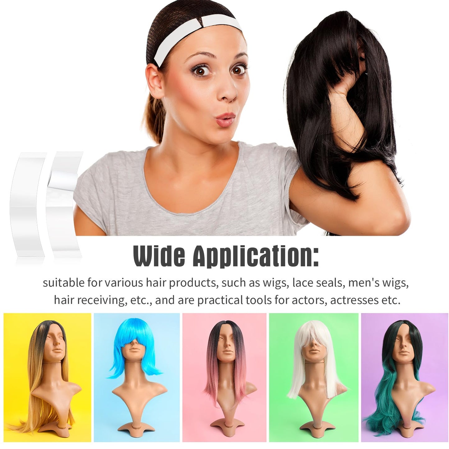 Maitys 120 Pieces Lace Front Wig Tape Double Sided Adhesive Waterproof C-shaped for Long Short No Hair Wigs Toupees Pieces and Extension(White)