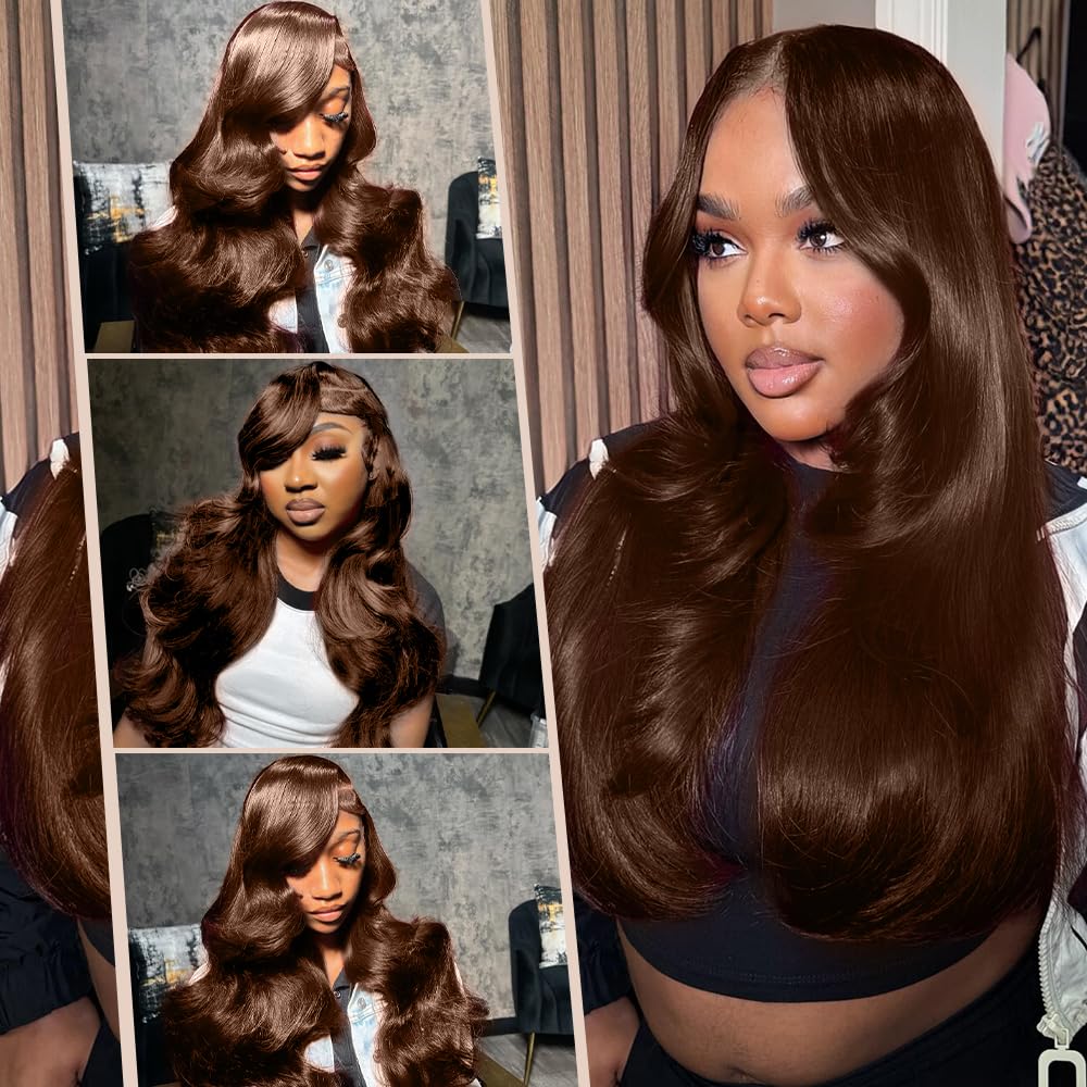 250 Density 13x6 SKINLIKE Real HD Lace Wigs 15A Chocolate Brown Lace Frontal wigs Human Hair Invisible 0.1mm Ultra-thin Frayed Ends Full Cuticle Aligned Virgin Hair Tiny Knots(24 Inch,Chocolate Wig)