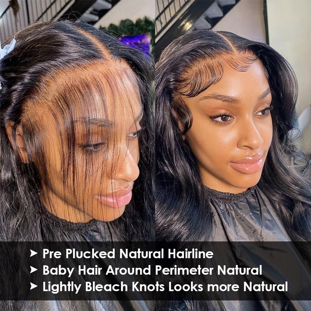 Wingirl 30 Inch Lace Front Wigs Human Hair 13x5 220 Density HD Transparent Lace Frontal Wig with Baby Hair 12A Glueless Body Wave Human Hair Wigs for Women Black Color