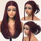 Glueless Synthetic Lace Front Wig 26 Inches Long Straight Black Wigs for Black Women 13x5x1 HD Lace Hand Tied Pre Plucked Hairline (#99J Burgundy, 26 Inch)