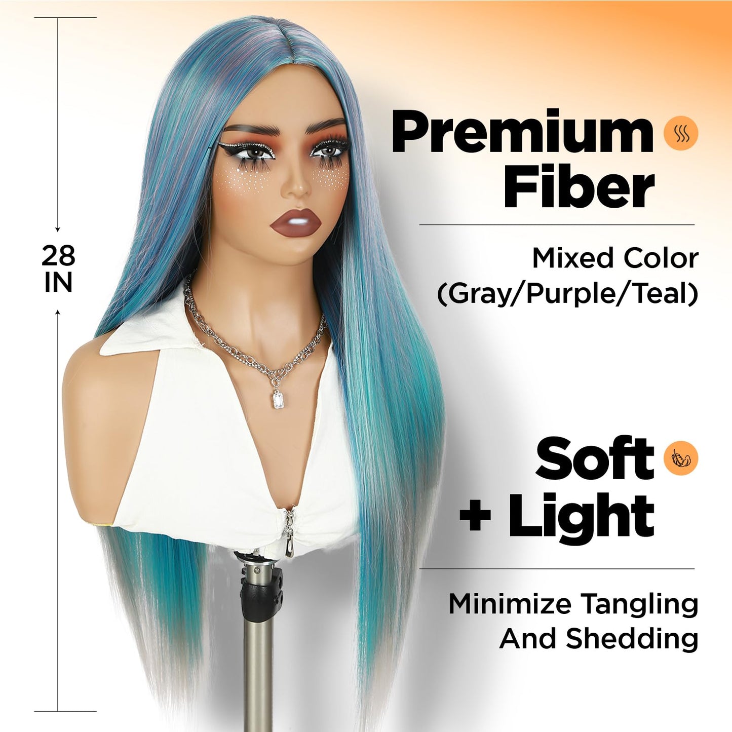 WIGER 28 Inches Long Straight Rainbow Wigs Bluish Green Layered Hair Middle Part Piano Color Wigs Synthetic Mermaid Wig Heat Resistant Costumes Wig for Daily or Party