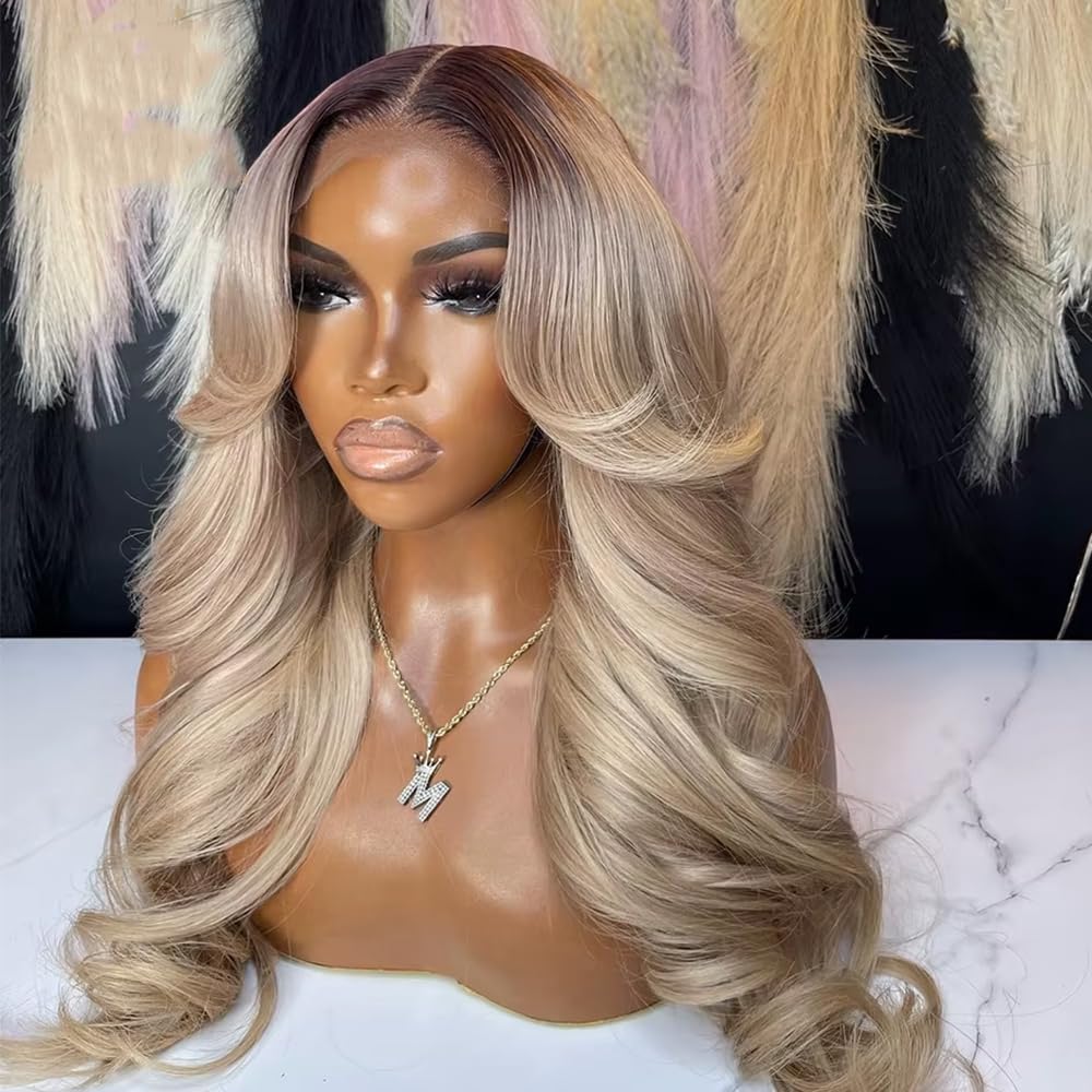 CIYOO 200% Density Milk Tea Ombre Ash Blonde Wigs Human Hair Pre Plucked 13x6 Body Wave Lace Front Wig for Women Hd Invisible Glueless Ombre Blonde Human Hair Wig 20 Inch