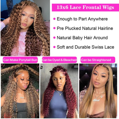 abbildung 30inch Highlight Ombre Lace Front Wig Human Hair 13x6 HD Honey Blonde 4/27 Deep Wave Lace Frontal Wigs Glueless Wigs Human Hair