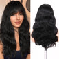 WIGNEE Natural Wave Wigs with Bangs 100% Brazilian Human Hair Wave Wigs Natural Black (18 Inch 1B)