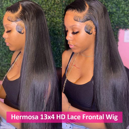 Hermosa 13x4 HD Straight Frontal Wigs 180% Density Transparent Lace Front Wigs Human Hair Pre Plucked with Baby Hair Soft 9A Wigs for Black Women 22 Inch