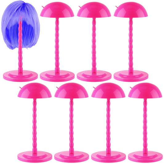 8 Pieces Wig Head Stand for Multiple Wigs Mannequin Head 13.8 Inch Portable Hat Display Stand Travel Wig Holder for Styling Non Slip Stable DIY Practice Hat Holder(Rose Red)