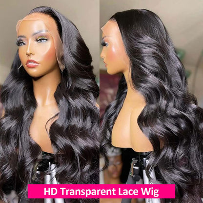 Wingirl 13x6 Body Wave Lace Front Wigs Human Hair Pre Plucked 180 Density HD Transparent Full Lace Frontal Wigs Human Hair for Women with Baby Hair Natural Black Color 24Inch