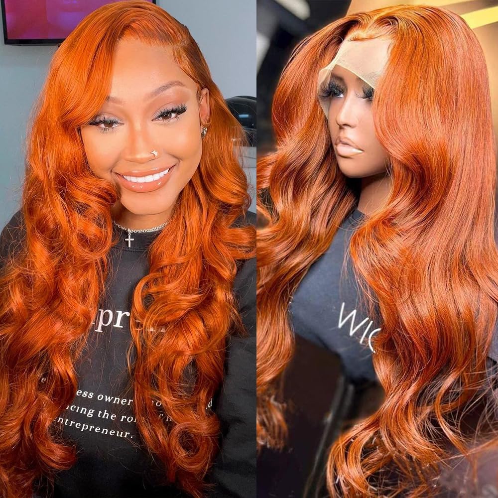 dorbess Ginger Orange 13x6 HD Lace Front Wig Human Hair Body Wave Wigs 350# Colored Ginger Wigs Human Hair Transparent Pre Plucked Glueless Lace Frontal Wig Human Hairs Natural Hairline 22 Inch