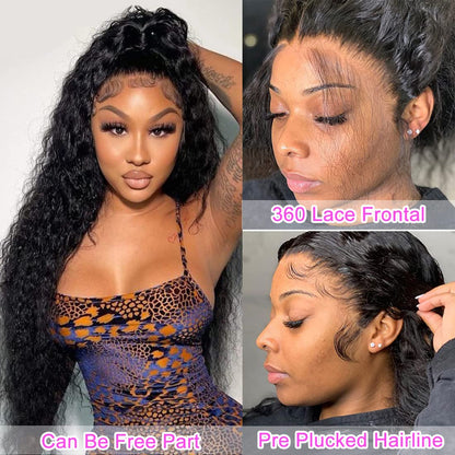 Healthair Deep Wave Lace Front Wig 360 Lace Front Wigs Human Hair Invisi Strap Pre Bleached Pre Cut Lace Pre Plucked Human Hair Wigs for Black Women 12inch