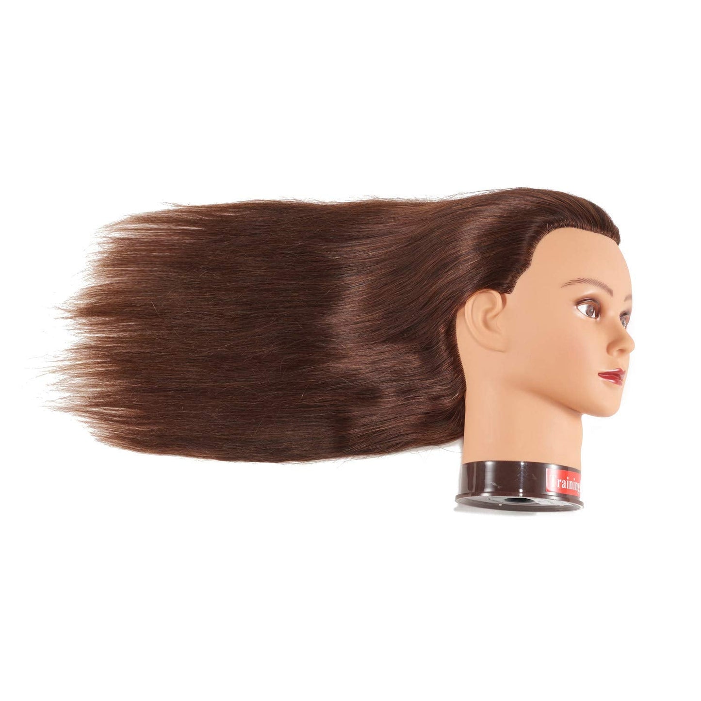 Traininghead 20-22" Female 100% Human Hair Mannequin Head Hair Styling Training Head Cosmetology Manikin Head Doll Head for Hairdresser with Free Clamp (brown)（14-16'' ）