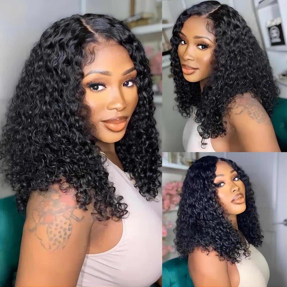 ISEE Wear and Go Glueless Wigs Human Hair Pre Plucked Deep Wave Bob Wig Human Hair Lace Front Wigs for Women Upgraded No Glue Pre Cut 6x4 Lace Closure Glueless Wigs for Black Women Human Hair 16 Inch