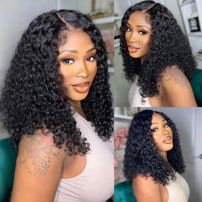 ISEE Wear and Go Glueless Wigs Human Hair Pre Plucked Deep Wave Bob Wig Human Hair Lace Front Wigs for Women Upgraded No Glue Pre Cut 6x4 Lace Closure Glueless Wigs for Black Women Human Hair 14 Inch