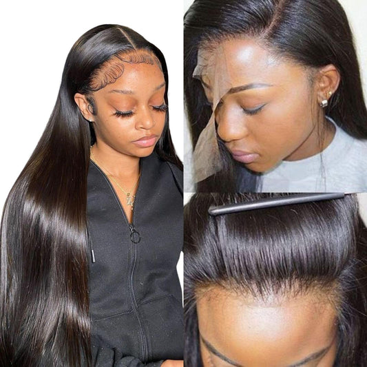 Straight Lace Front Wigs Human Hair 13x4 HD Transparent Lace Front Wigs for Black Women Glueless Brazilian Virgin Hair Lace Frontal Wig 180% Density Pre Plucked with Baby Hair Hairline