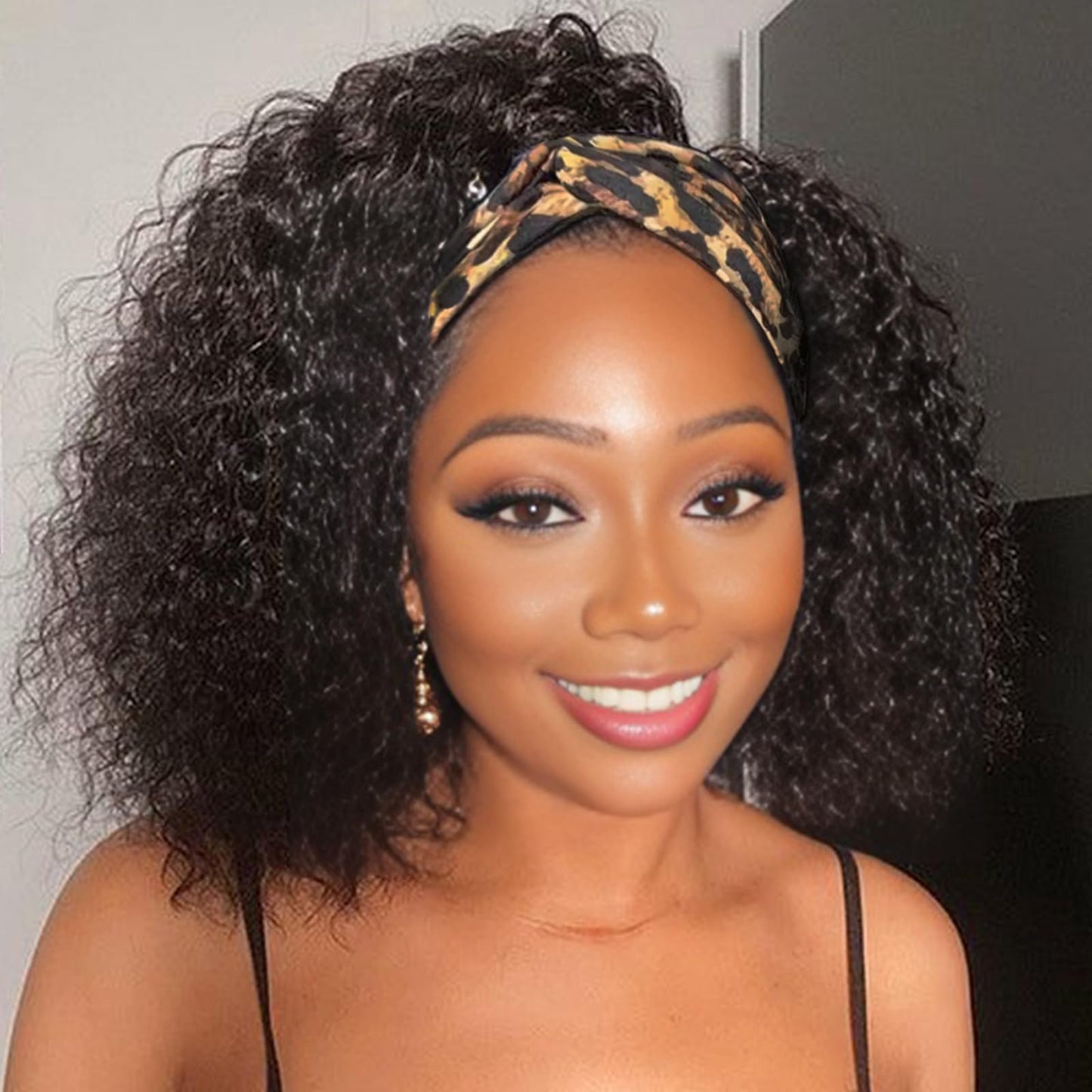 Headband Wig Human Hair Kinky Curly 14 inch Brazilian Remy Hair Curly None Lace Front Wigs Glueless Wigs Human Hair Curly for Black Women None Lace Front Machine Made Wigs Human Hair Natural Color