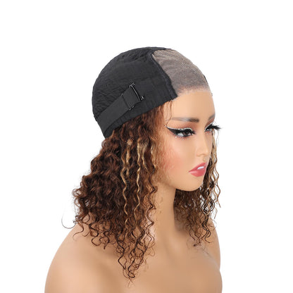 ISEE Wear and Go Glueless Wigs Bob Water Wave Human Hair Pre Plucked Pre Cut Ombre Highlight Bob Wig Human Hair for Women 180% Density Transparent Lace Front Wigs Ready to Wear for Beginners 12 Inch