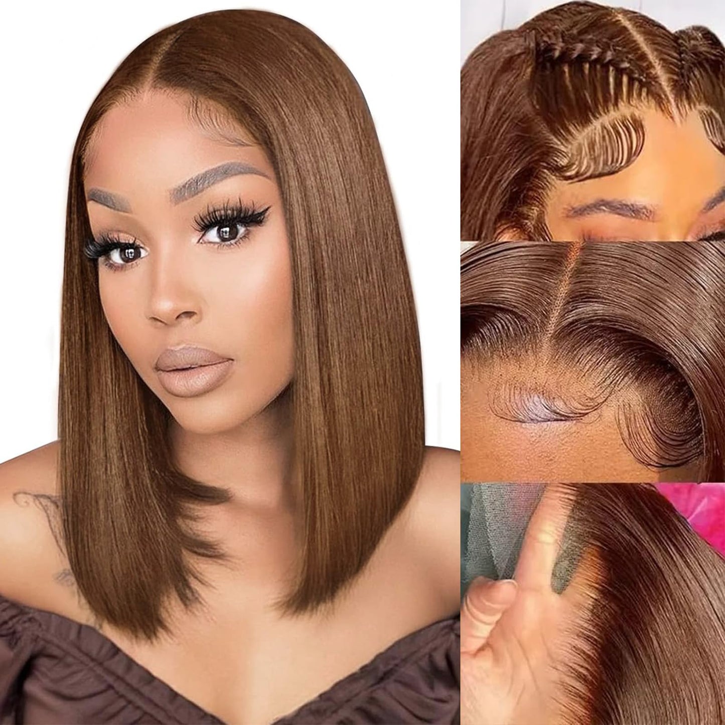 16 Inch Brown Bob Wigs Human Hair Long Straight 13X4 HD Transparent Chocolate Brown Bob Lace Front Wigs Human Hair Wear and Go Glueless Bob Wig Pre Plucked With Baby Hair for Black Women