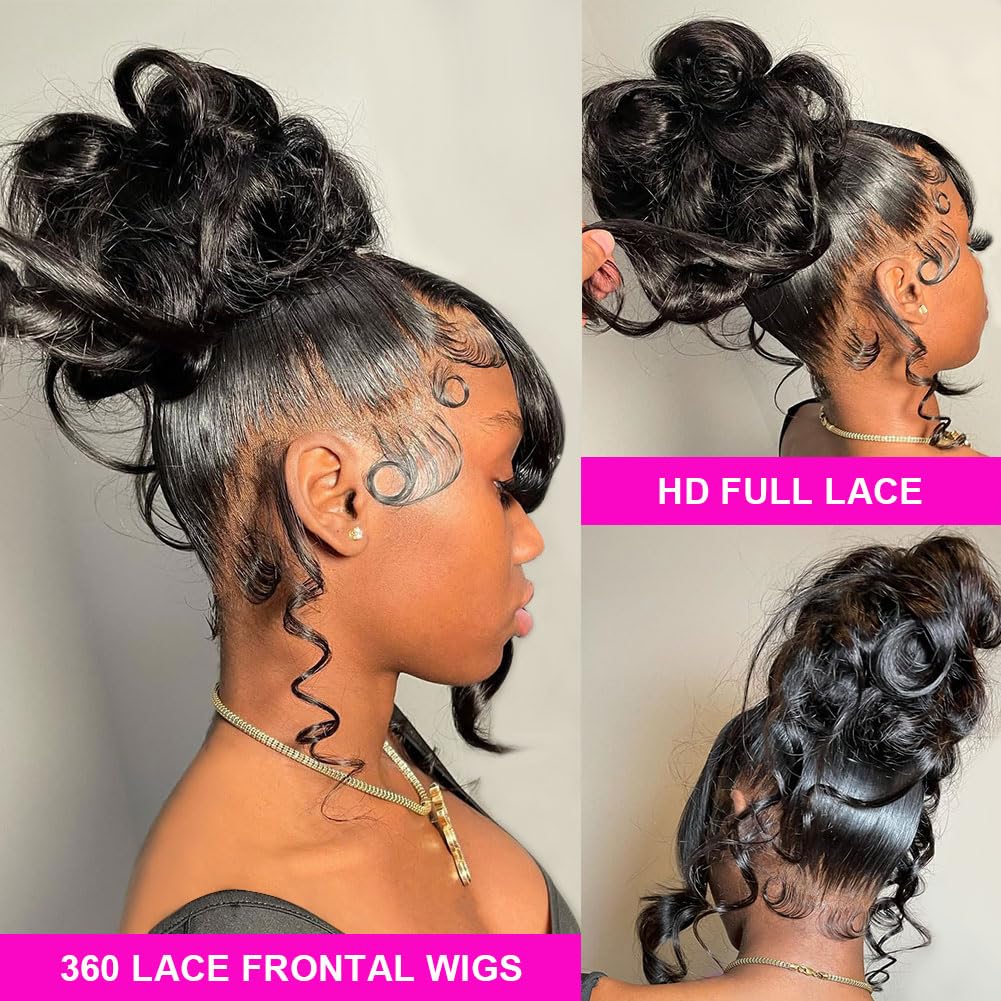 22 Inch Hidden Strap Glueless 360 Lace Front Wigs Human Hair Pre Cut Pre Bleached Pre Plucked Body Wave 360 Full Lace Wigs Human Hair for Black Women 200% Density HD Lace Front Wigs Human Hair
