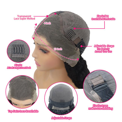 Pixie Cut Short Bob Glueless Frontal Wigs Human Hair Pre Plucked Deep Wave 13x4 Hd Lace Front Curly Wigs for Black Women Glueless Wig 6 Inch