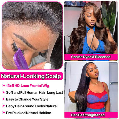 Yamikk Body Wave Lace Front Wigs Human Hair Pre Plucked 180% Density 13x5 Hd Lace Frontal Human Hair Wigs For Women 22 Inch