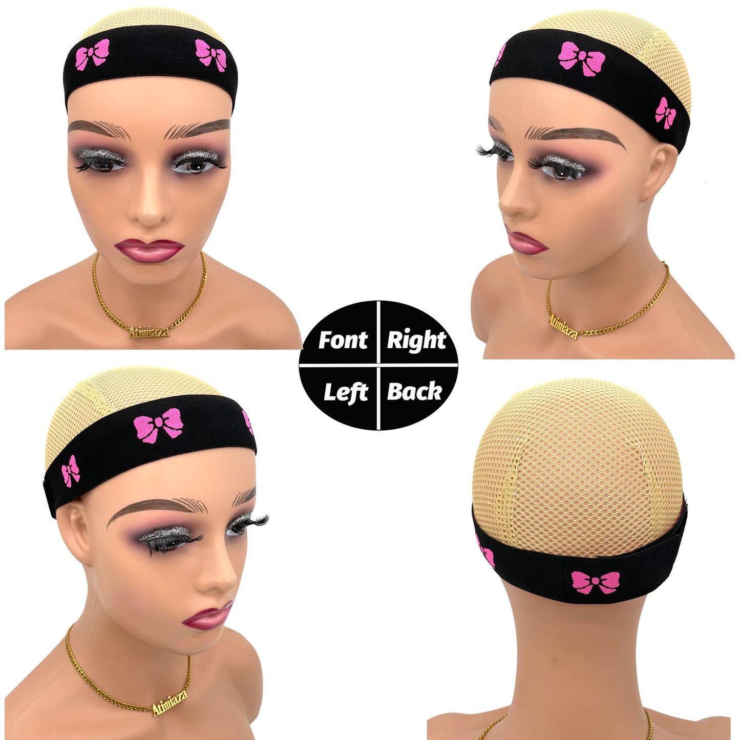 Atimiaza 3 Pcs Elastic Lace Melting Bands for Wigs, Lace Front Edge Wrap to Lay Edges (Pink+Bow Tie+Black (Pack of 3))