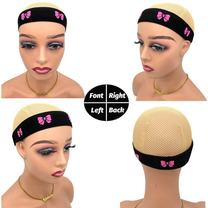 Atimiaza 3 Pcs Elastic Lace Melting Bands for Wigs, Lace Front Edge Wrap to Lay Edges (Pink+Bow Tie+Black (Pack of 3))