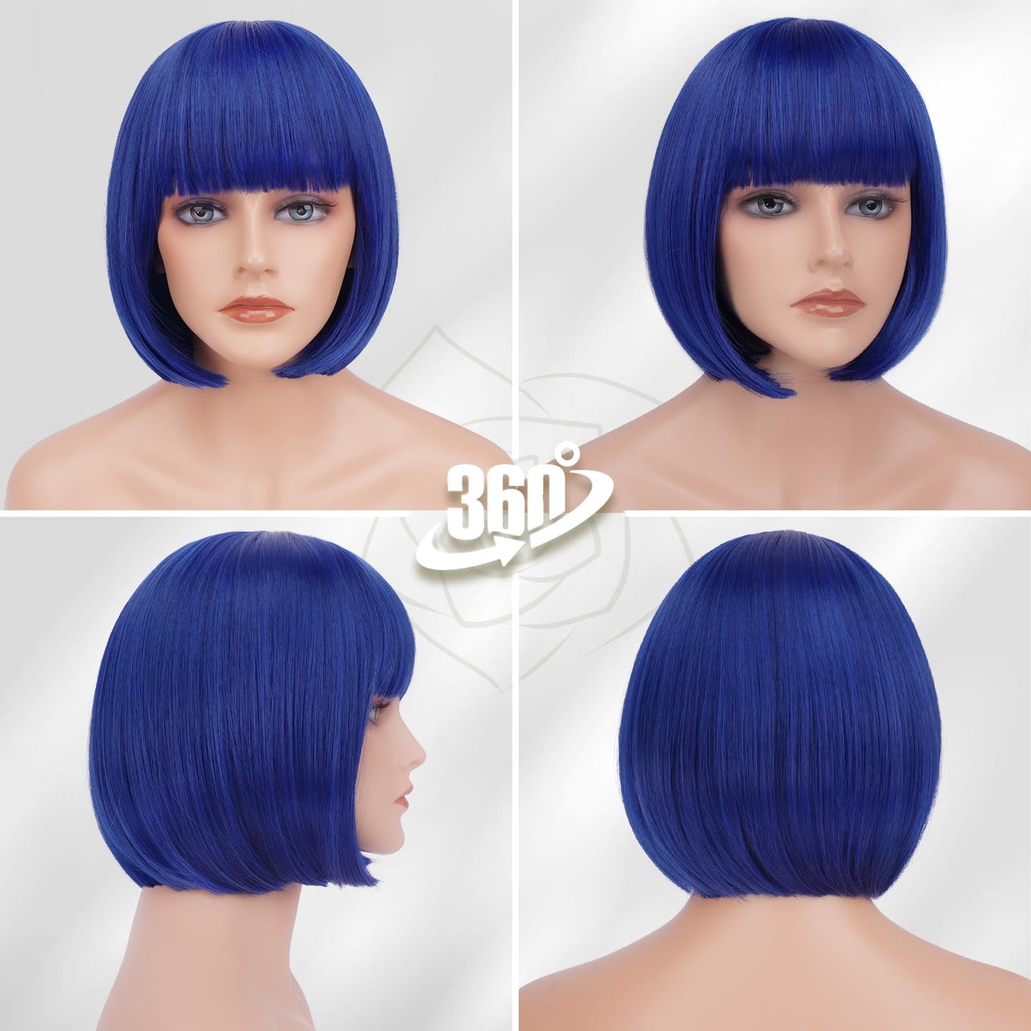 BARSDAR Blue Short Bob Wig With Bangs - Short Blue Bob Wig With Bangs for Women - 12 Inch Chin-Length Natural Looking Soft Synthetic Hair Replacement Party Halloween Sadness Costume Wigs