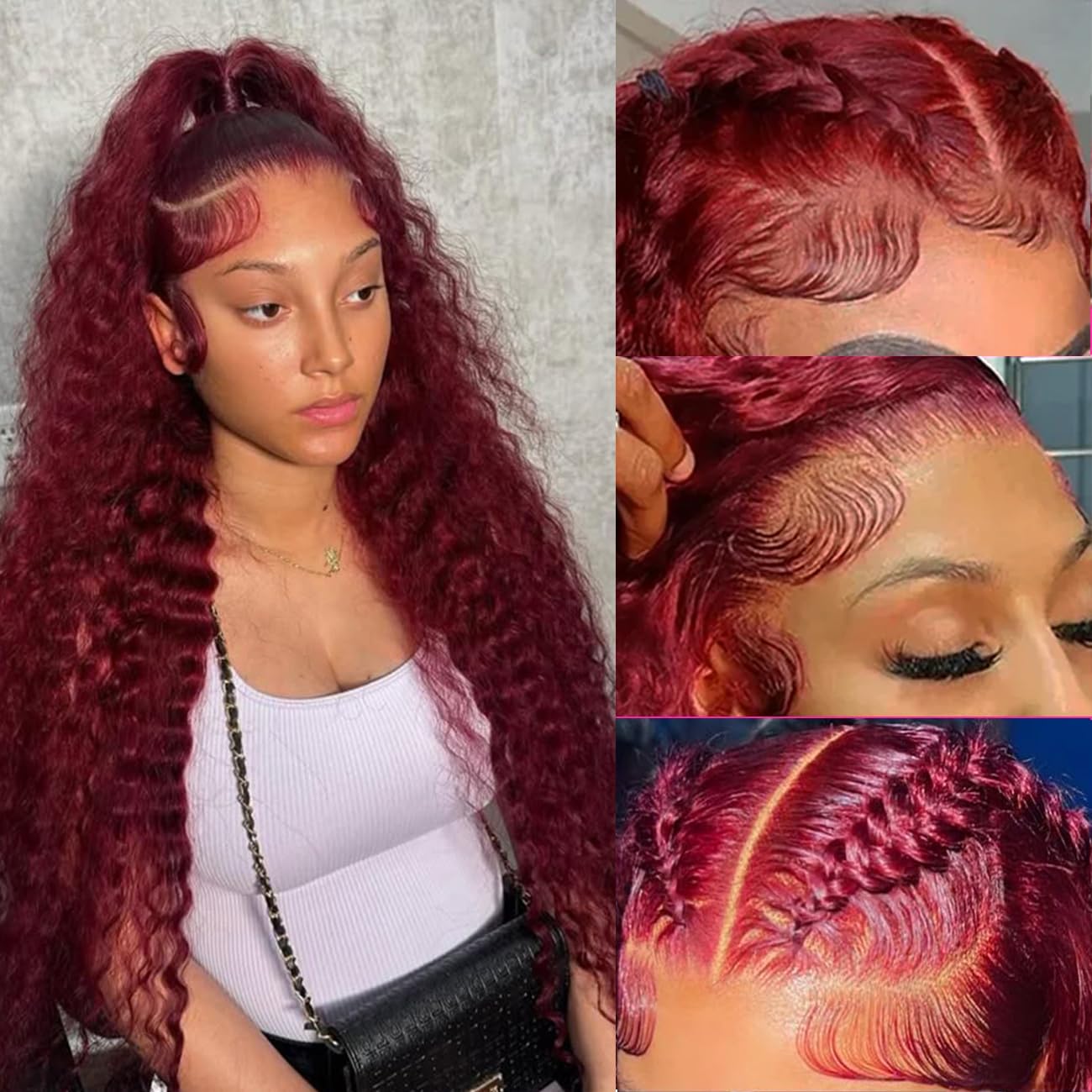 Bworto Burgundy Wig Human Hair 99j Burgundy 13x6 Deep Wave Lace Front Wigs Human Hair Pre Plucked HD Transparent Lace Frontal Wigs for Black Women Red Colored Wig 32 Inch