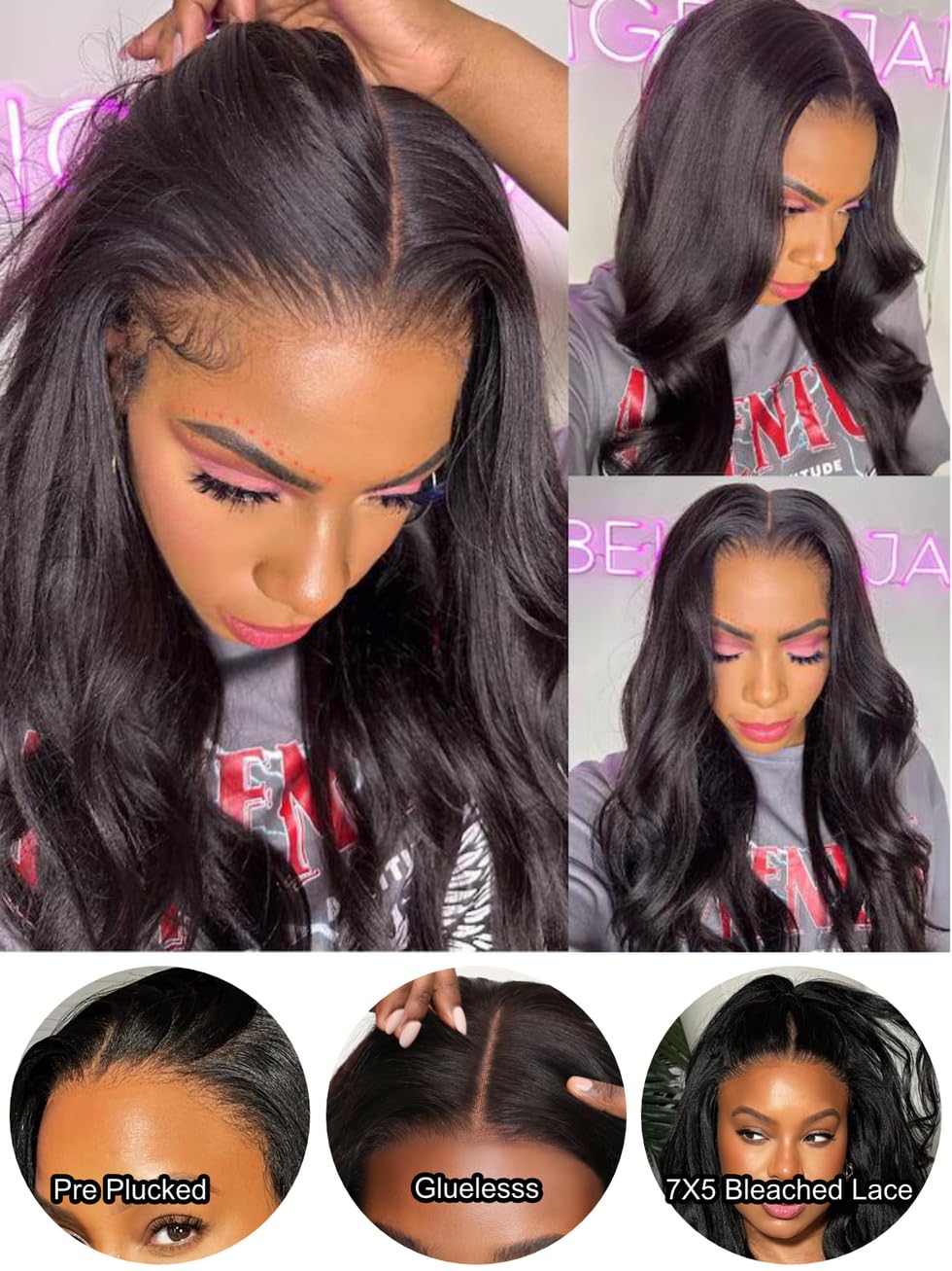 UNICE Bye Bye Knots Glueless 7X5 Pre Cut Lace Front Wig Yaki Wavy Flip Out Bang Curl Wig Put on and Go Human Hair Wigs Pre Plucked Bleached Knots Natural Hairline 150% Density 24 Inch