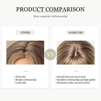 Alanhair Blonde Wigs for Women Shoulder-Length wig with Bangs,HAIRCUBE Synthetic Hair Layered Wigs Heat Resistant Fibre for Daily Party Use