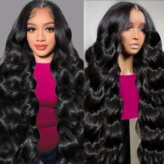 30 Inch Body Wave Lace Front Wigs Human Hair 220 Density Frontal Wigs Human Hair 13x6 Hd Lace Front Wigs Human Hair Pre Plucked Brazilian Virgin Hair Glueless Wig Body Wave Wig for Women Natural Black
