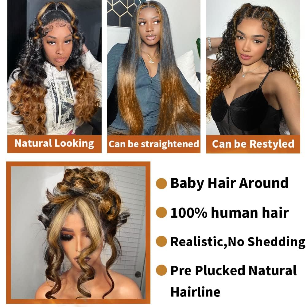 200% Density Full 360 Lace Front Wigs Human Hair For Women Ombre Lace Front Wig Human Hair Glueless Wigs Human Hair With Baby Body WaveLace Front Wigs Human HairBrazilian Virgin HumanHair 26 Inch