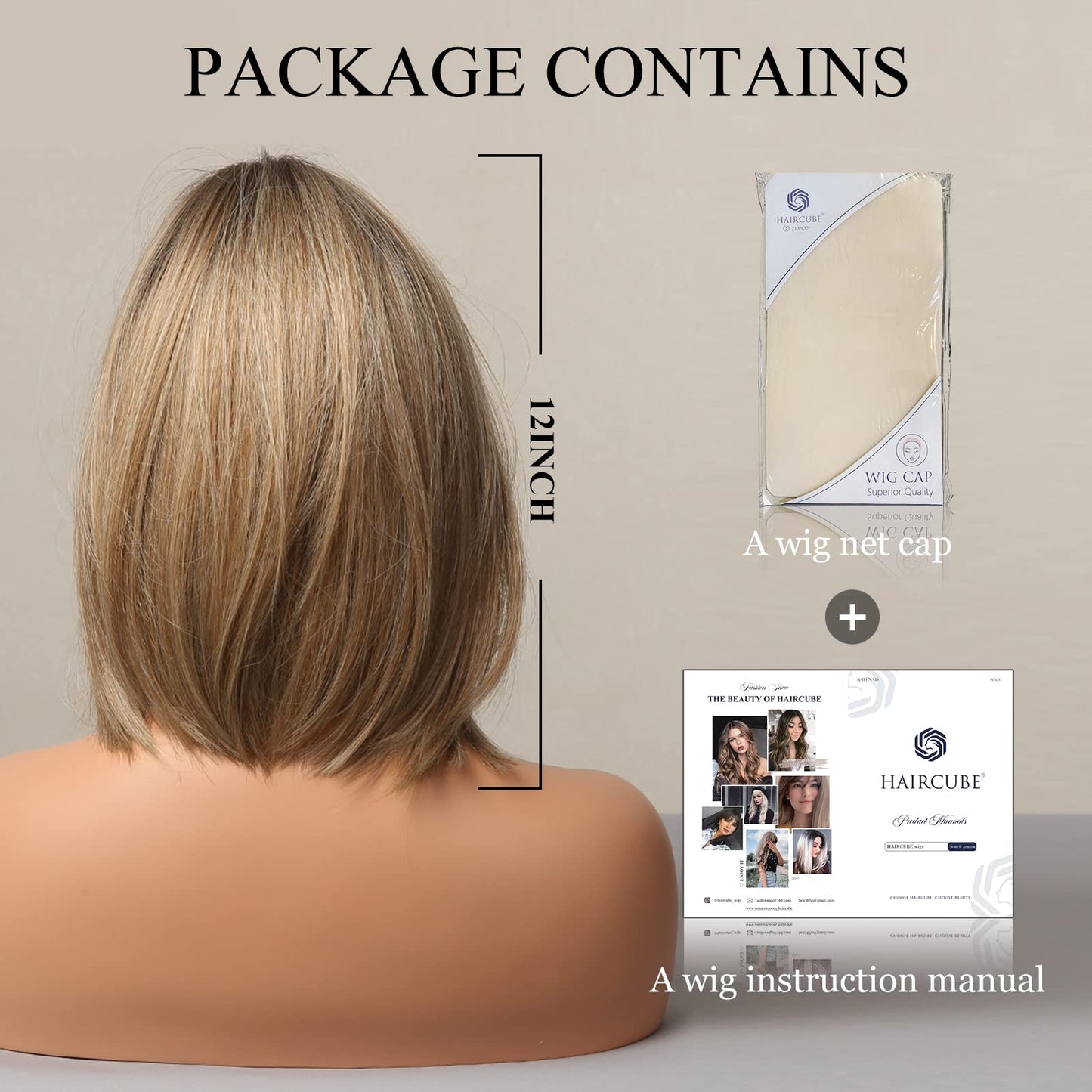 HAIRCUBE Short Wigs for Women,Ombre Ash blonde Bob Wig Shoulder Length Synthetic Wig Heat Resistant Hair for Daily Party Use 12 Inches