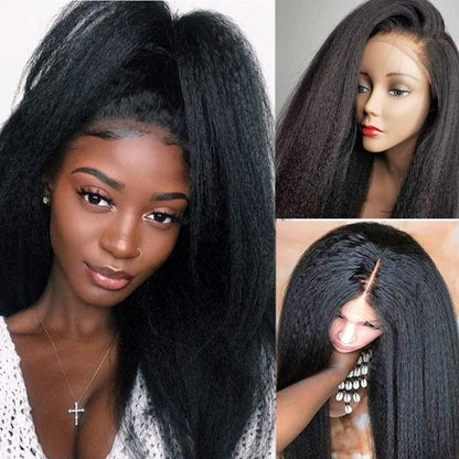 Alidiamond 20 Inch Kinky Straight Human Hair Wig 13x4 Kinky Straight Wigs 180% Density Yaki Straight Human Hair Wig PrePlucked with Baby Hair Brazilian Lace Front Wigs Human Hair for Women