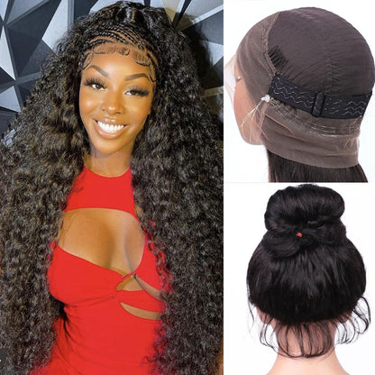 Ebarly Hidden Strap 360 Full Lace Front Wigs Human Hair Pre Plucked Bleached Knots 180 Density Water Wave HD Lace Frontal Wig with Drawstring Natural Hairline Glueless Wigs for Women(24 inch)