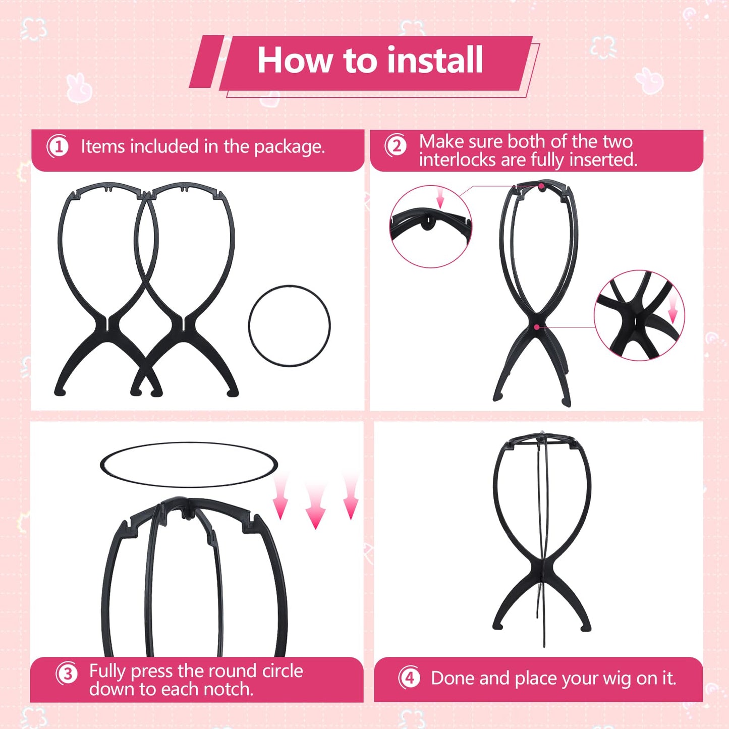 Seewaazee 2 Pack Wig Stand, Wig Head Stand Portable Wig Holder for Multiple Wigs, Wig Stands Tripod for Styling Wig Storage, Black two Packs